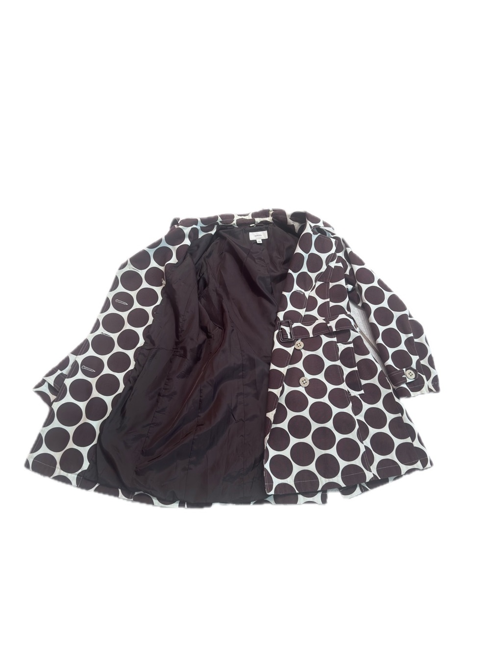 MERONA ~ Chocolate Brown Polka Dot Trench Coat w/Cream Background and Pockets - Picture 5 of 12